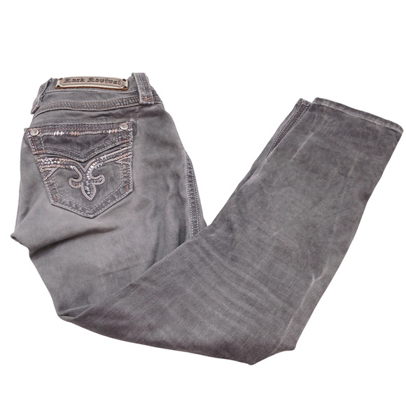 Rock Revival Boris Cropped Jeans Women’s 24 Gray Embellished Pockets Denim - Picture 1 of 14
